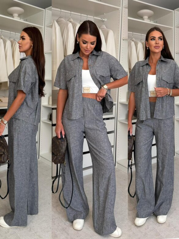 Komplet 2w1 Nerro z lnem i bawełną grafitowy 