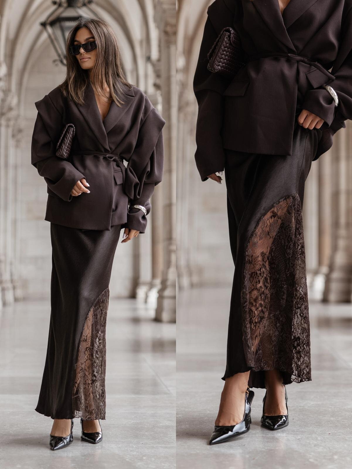 Spódnica Lavilla z koronką czekoladowa 