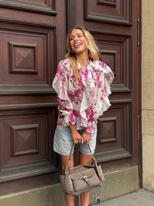 Blouse Tenora flowers ecru-pink