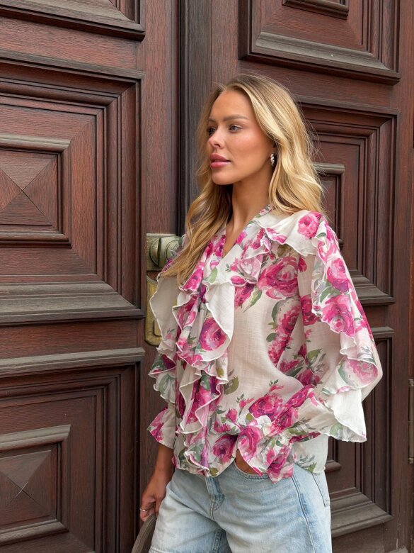 Blouse Tenora flowers ecru-pink