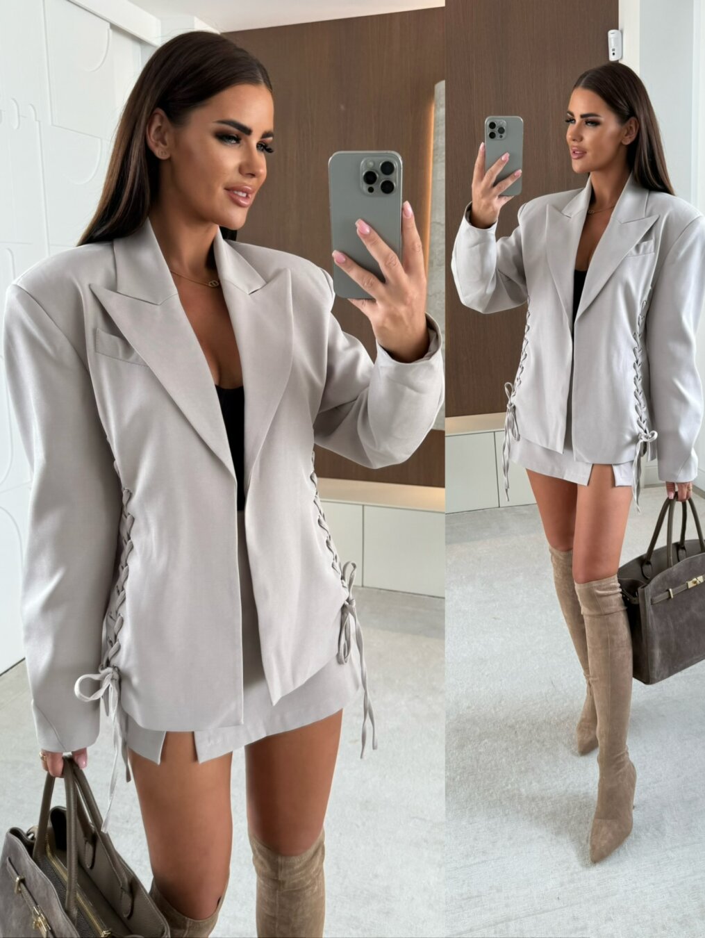 Blazer Meva with corset lacing latte Varlesca