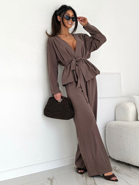 Komplet 2w1 Balero 100% len czekoladowy 