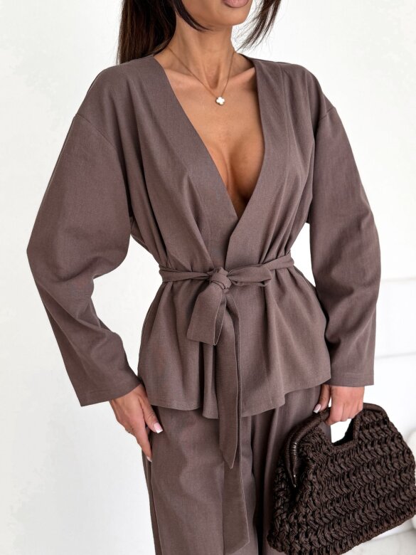 Komplet 2w1 Balero 100% len czekoladowy 