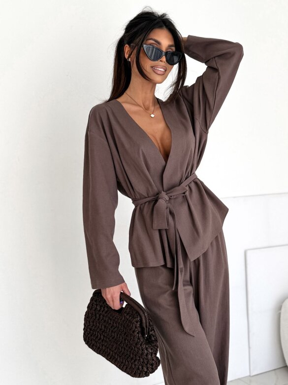 Komplet 2w1 Balero 100% len czekoladowy 