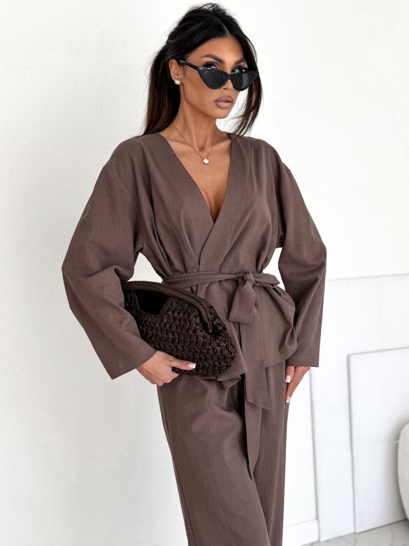 Komplet 2w1 Balero 100% len czekoladowy 