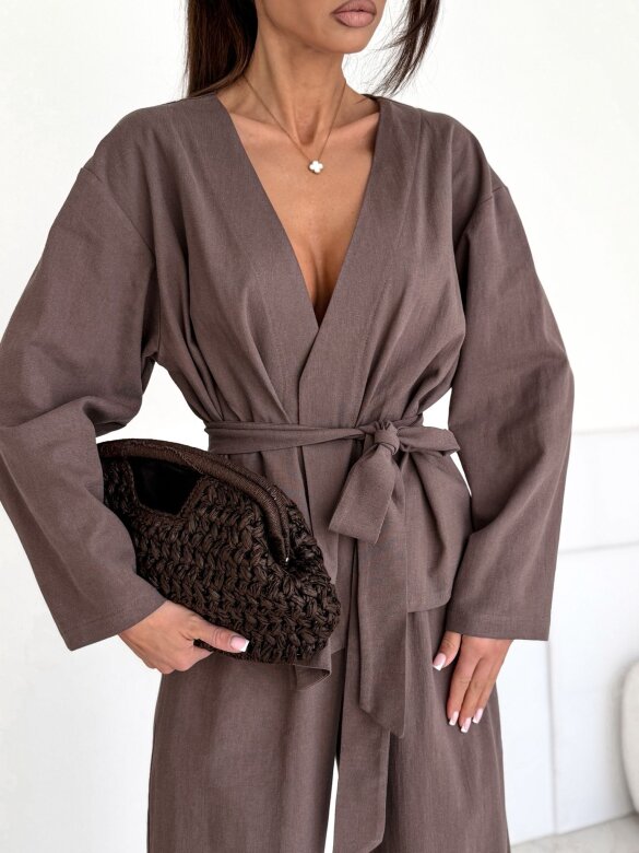 Komplet 2w1 Balero 100% len czekoladowy 