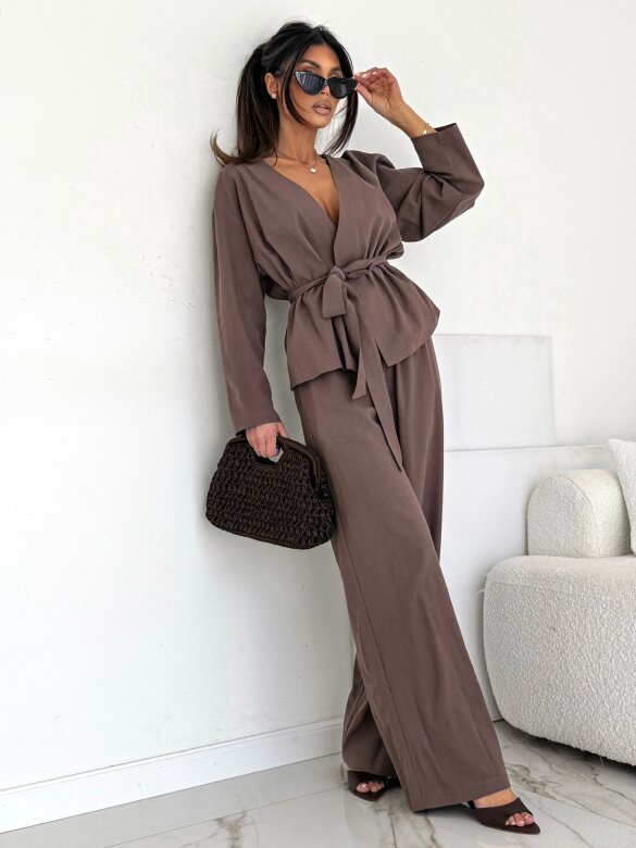 Komplet 2w1 Balero 100% len czekoladowy 