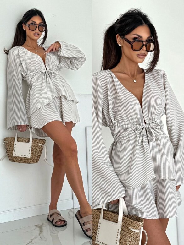 Komplet 2w1 Colly w paski beżowo-biały