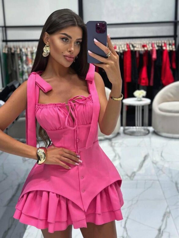 Sukienka Summer Mist mini petite neonowo różowa