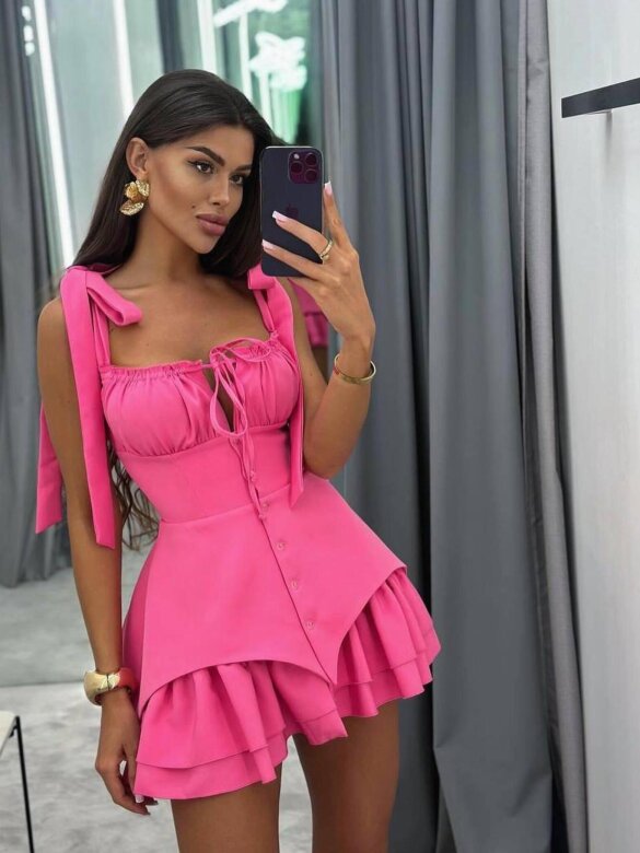 Sukienka Summer Mist mini petite neonowo różowa