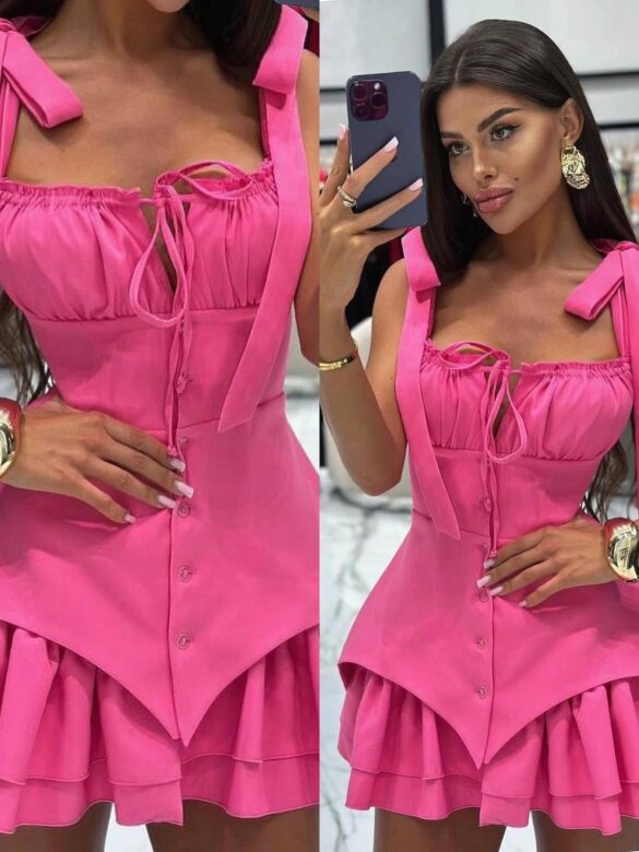 Sukienka Summer Mist mini petite neonowo różowa