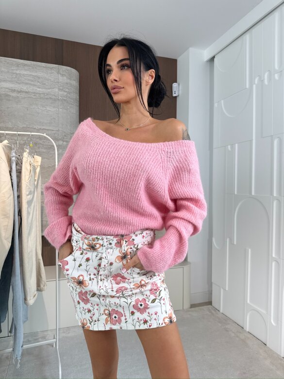 Spódniczka Vesella mini w kwiaty ecru