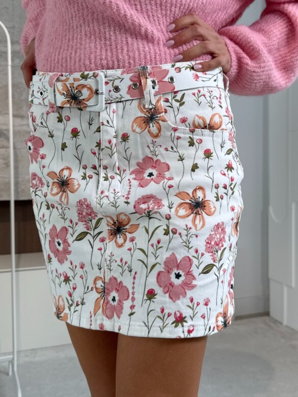 Spódniczka Vesella mini w kwiaty ecru