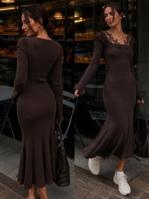 Dress Silosse with viscose and cashmere chocolate