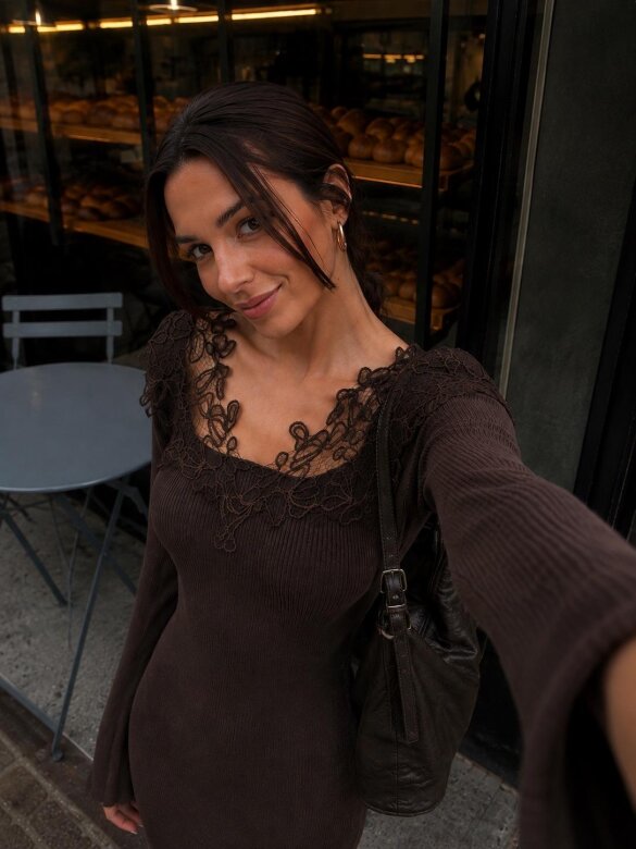 Dress Silosse with viscose and cashmere chocolate