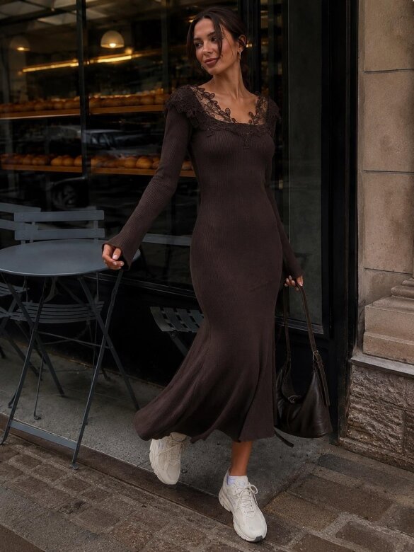 Dress Silosse with viscose and cashmere chocolate