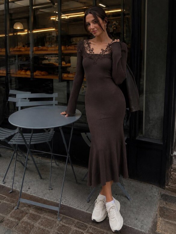 Dress Silosse with viscose and cashmere chocolate