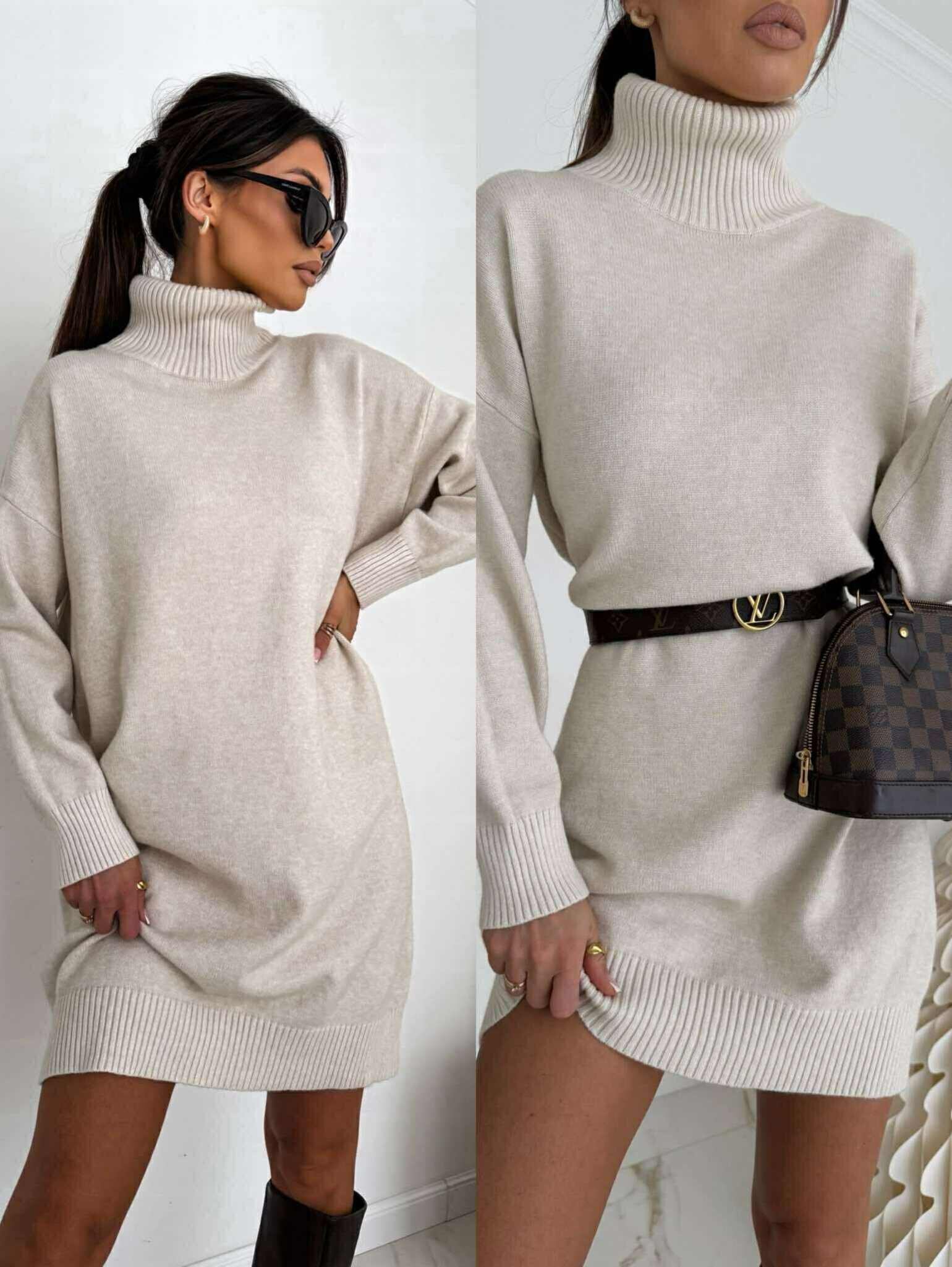 Sukienka Nevas dzianinowa jasnobeżowa 