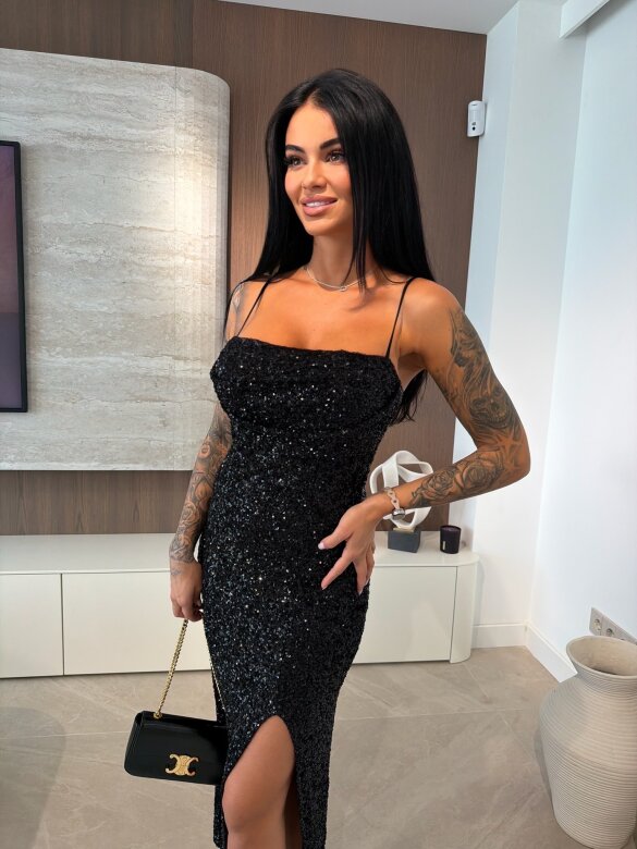 Sukienka Velorra maxi z cekinami czarna 