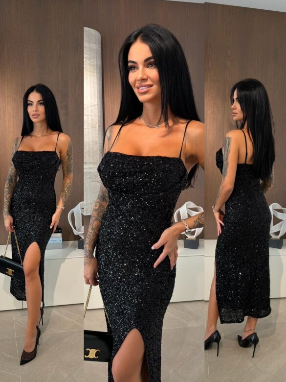 Sukienka Velorra maxi z cekinami czarna 