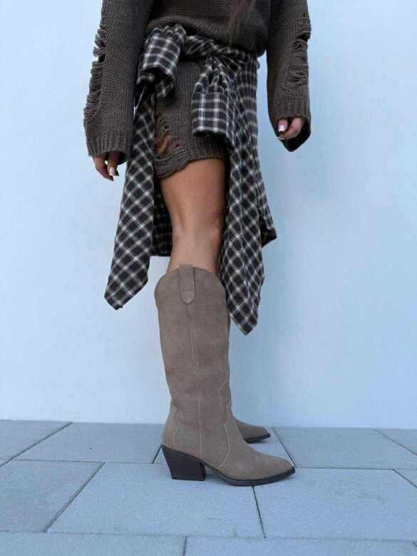 Kozaki Avon kowbojki skóra naturalna beżowe