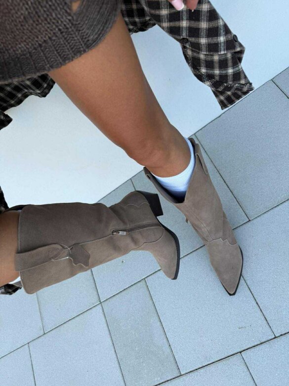 Kozaki Avon kowbojki skóra naturalna beżowe