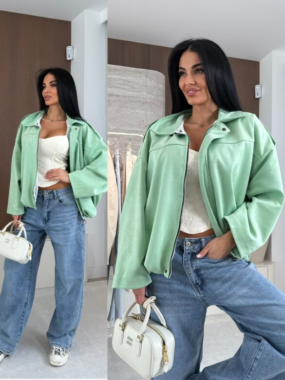 Bomberka Saite zamszowa pistacjowa