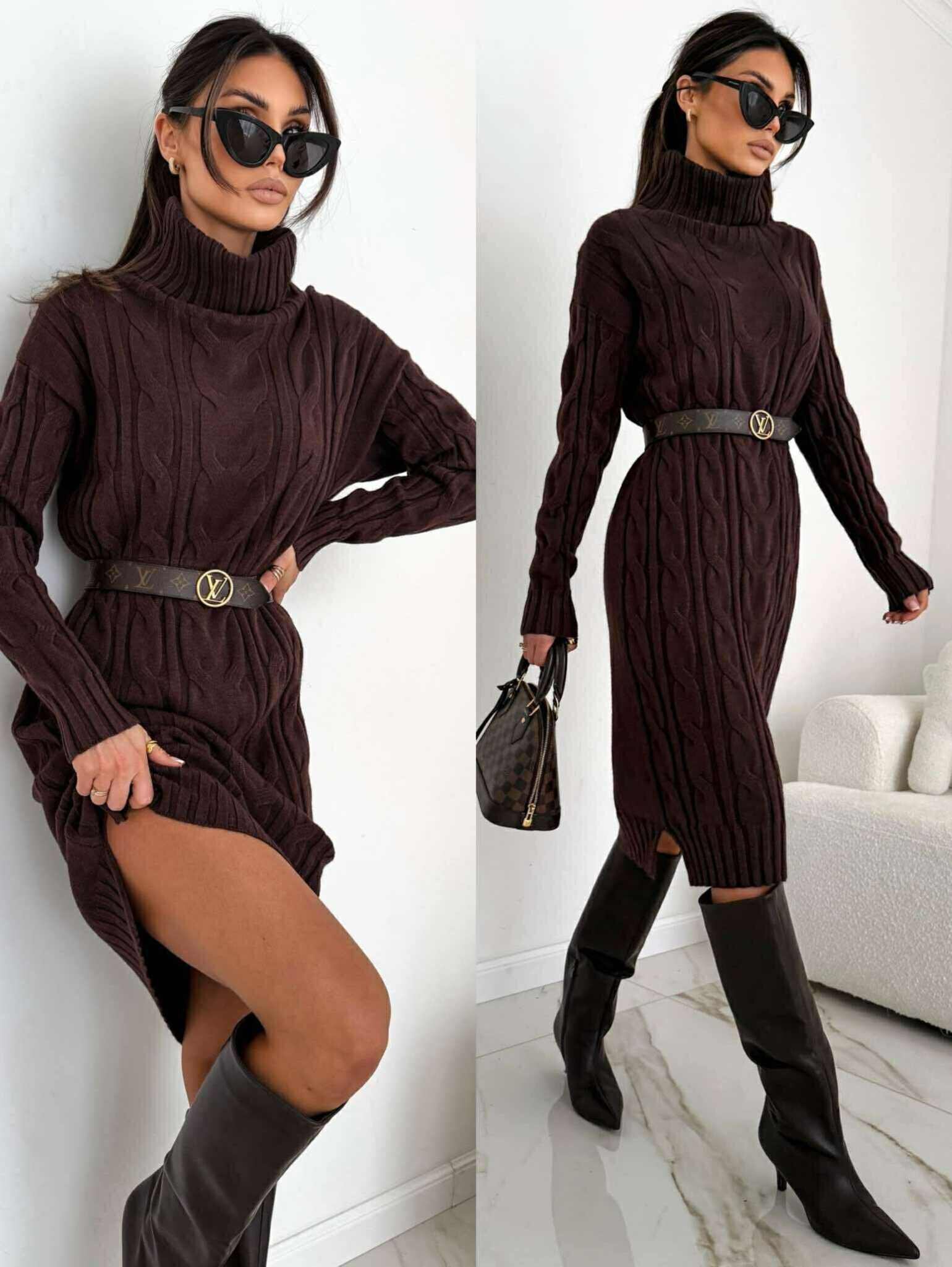 Sukienka Nussi dzianinowa czekoladowa