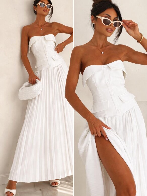 Sukienka Carenza midi plisowana biała