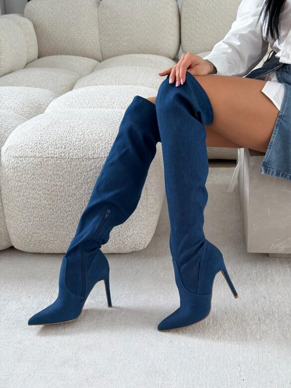 Kozaki Design jeans ciemnoniebieskie 