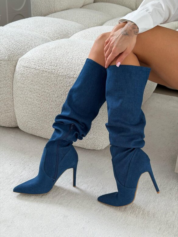 Kozaki Design jeans ciemnoniebieskie 