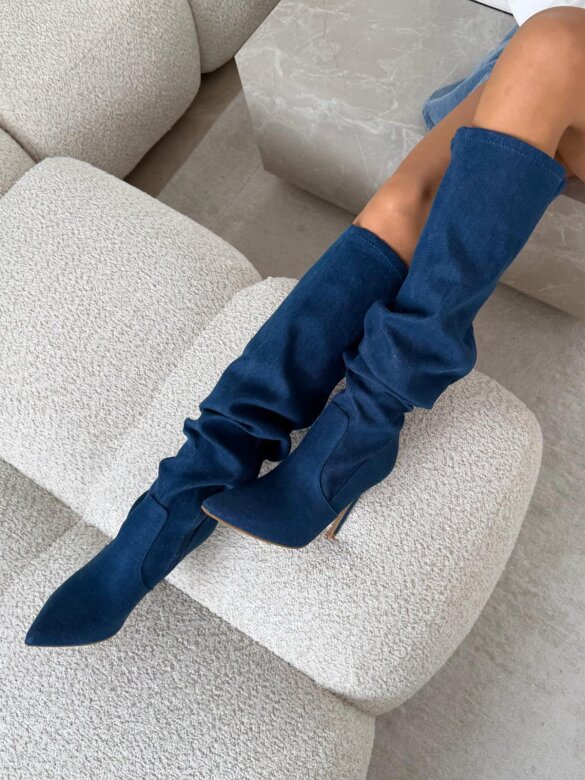 Kozaki Design jeans ciemnoniebieskie 