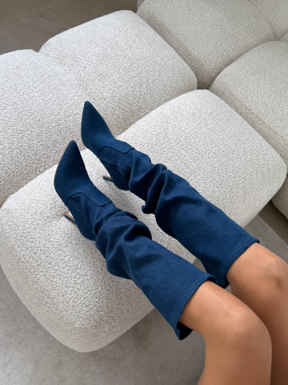 Kozaki Design jeans ciemnoniebieskie 