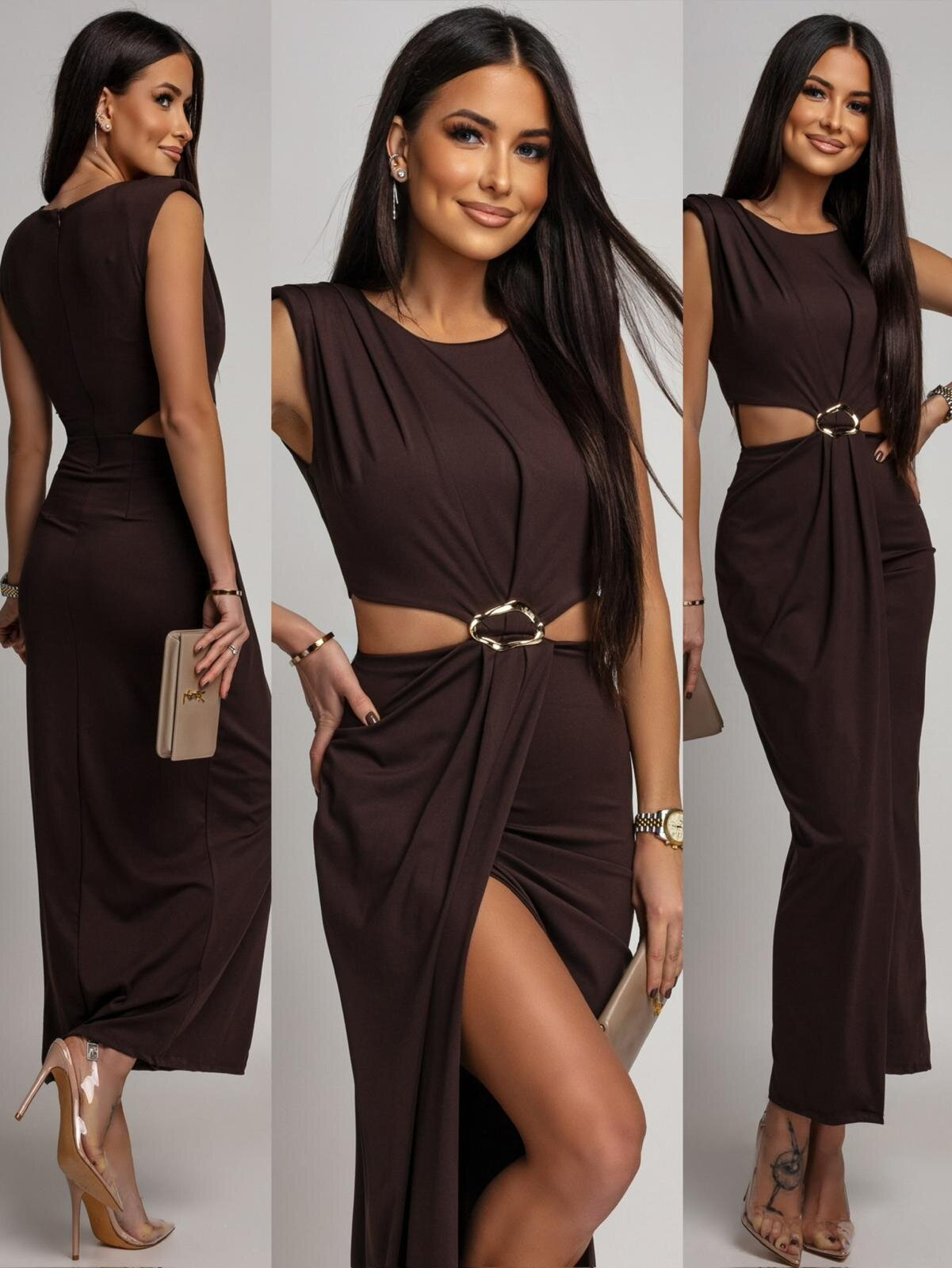 Sukienka Bravini maxi czekoladowa