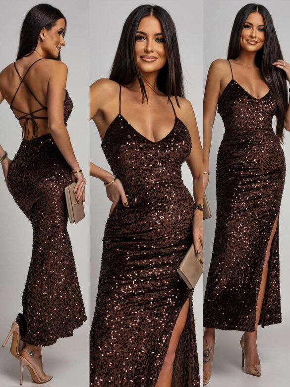 Sukienka Serenzo maxi brązowa