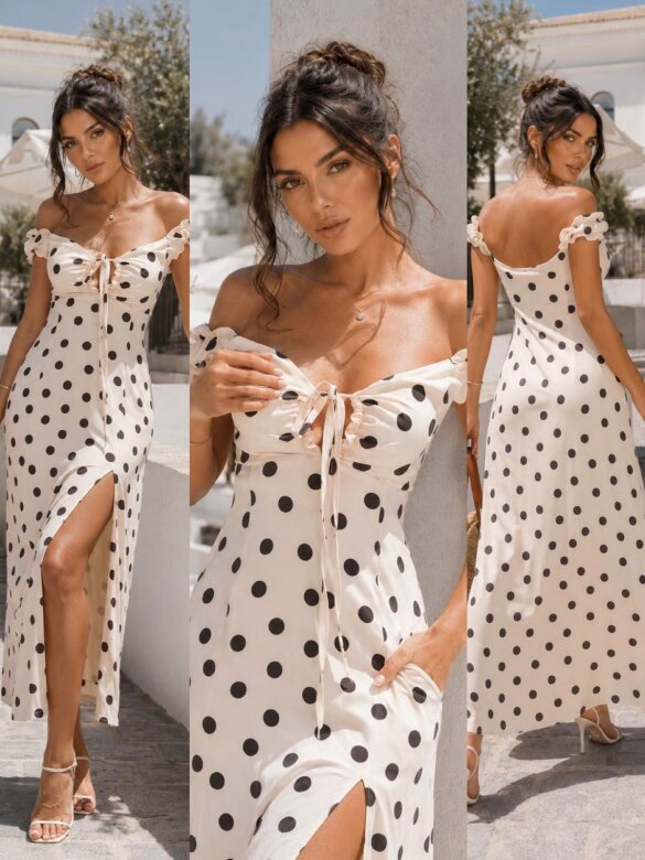 Dress Femme Essence dots with viscose creamy