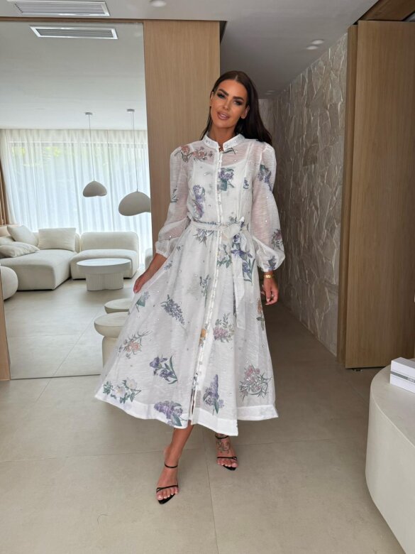 Sukienka Zendara maxi biała-lilac