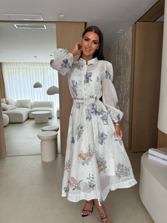 Sukienka Zendara maxi biała-lilac