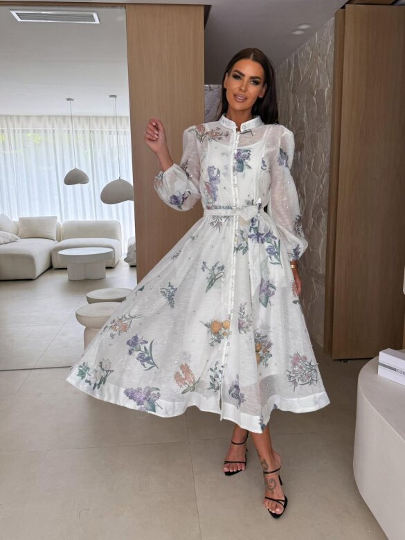 Sukienka Zendara maxi biała-lilac