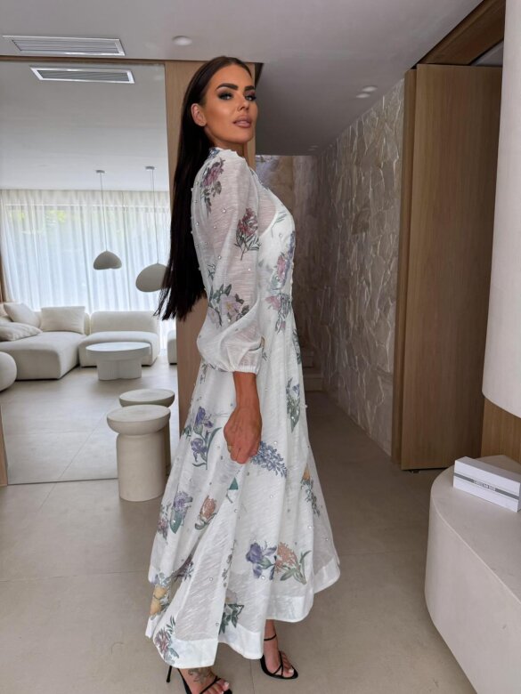 Sukienka Zendara maxi biała-lilac