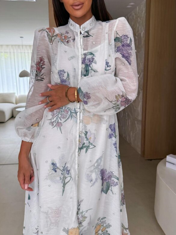 Sukienka Zendara maxi biała-lilac