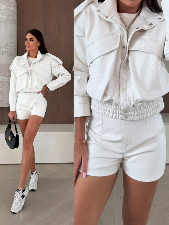 Spodenki Sandre eko skóra ecru 