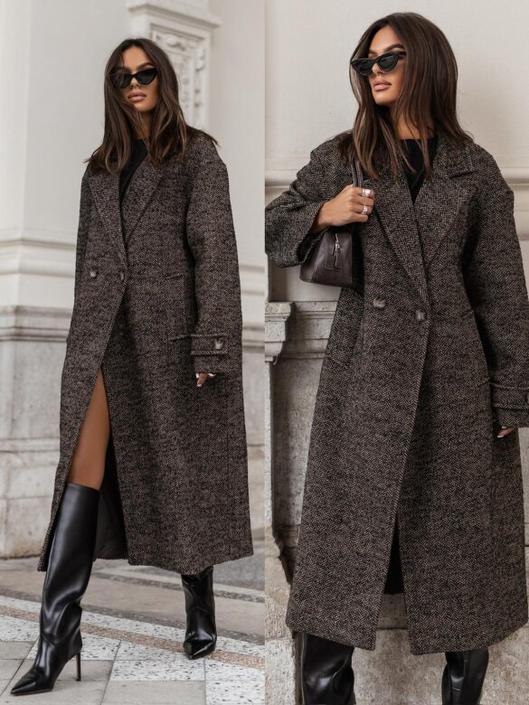 Płaszcz Osher II w jodełkę karmelowo-czarny