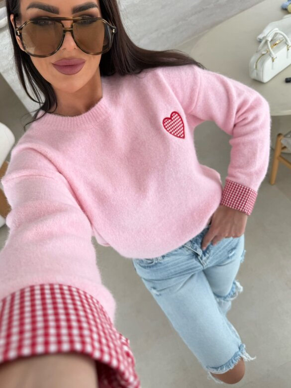 Sweter Little Heart pudrowy 