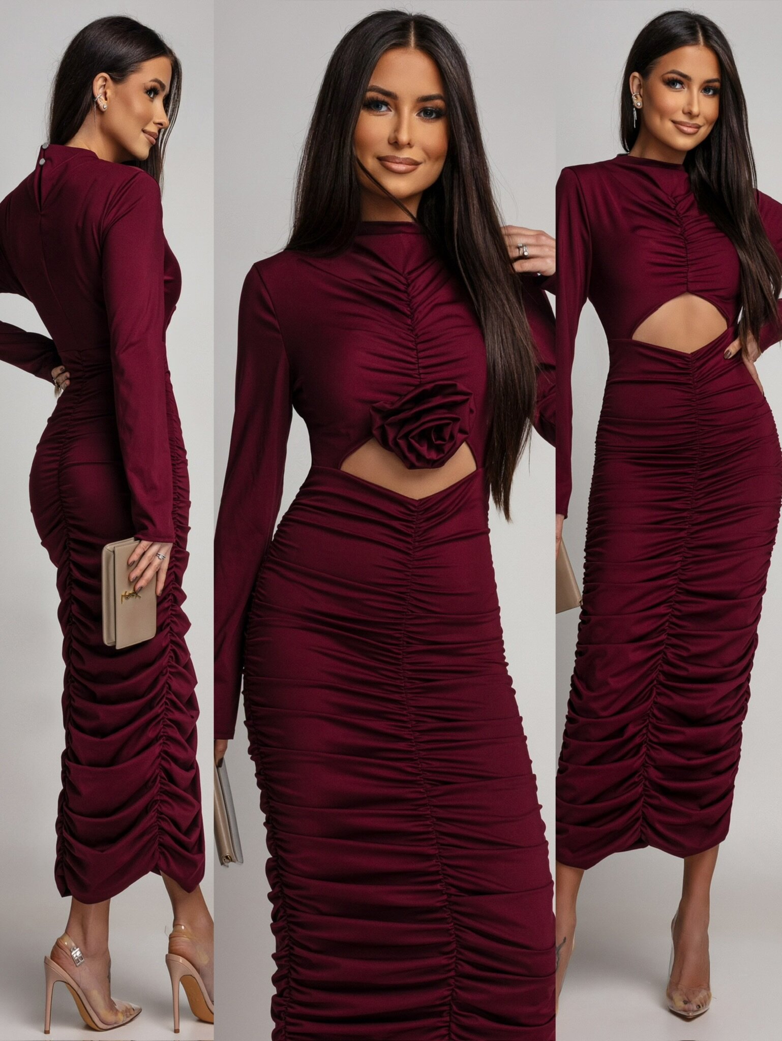 Sukienka Fiorare maxi bordowa