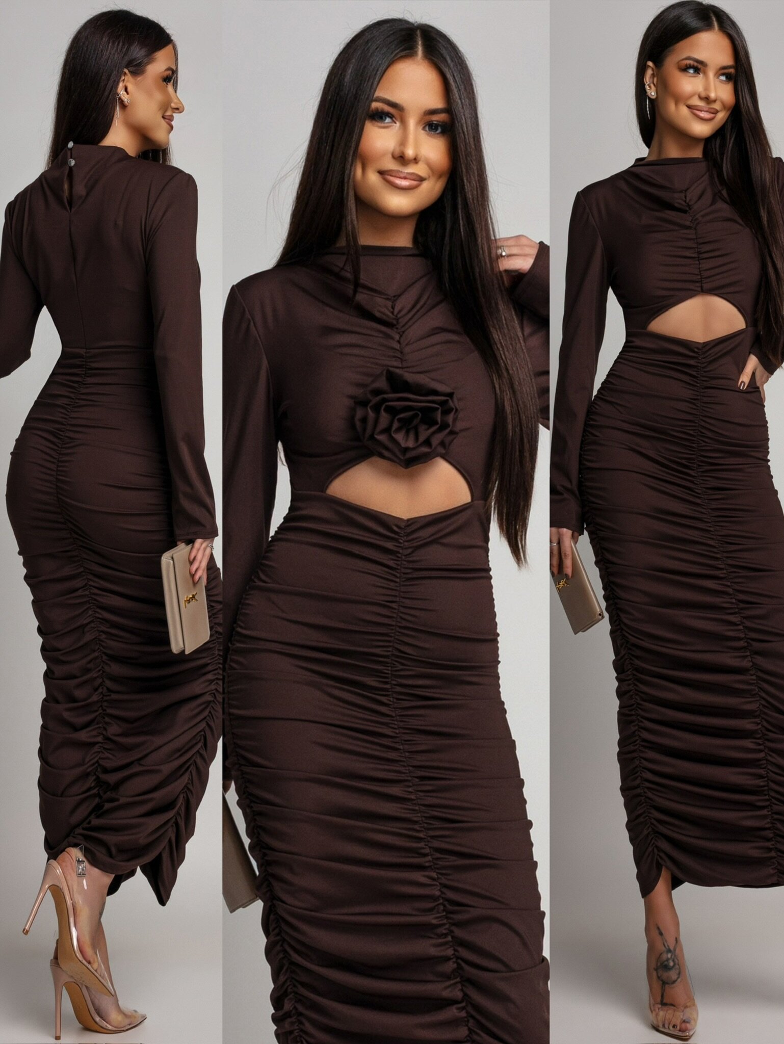 Sukienka Fiorare maxi czekoladowa 