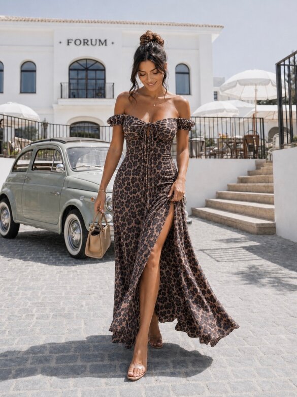 Dress Femme Essence viscose chocolate-beige