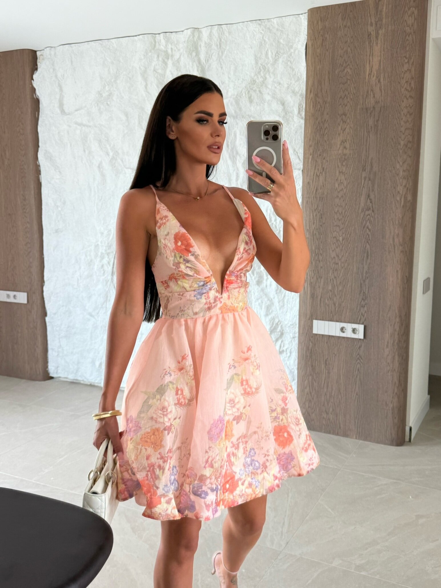 Sukienka Asadoria mini w print brzoskwiniowa