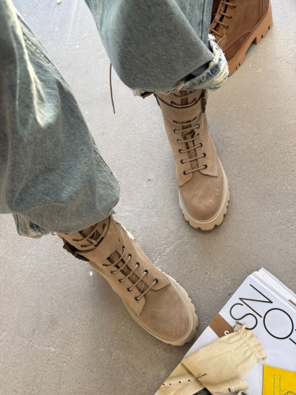 Botki Modero skóra naturalna jasnobeżowe 