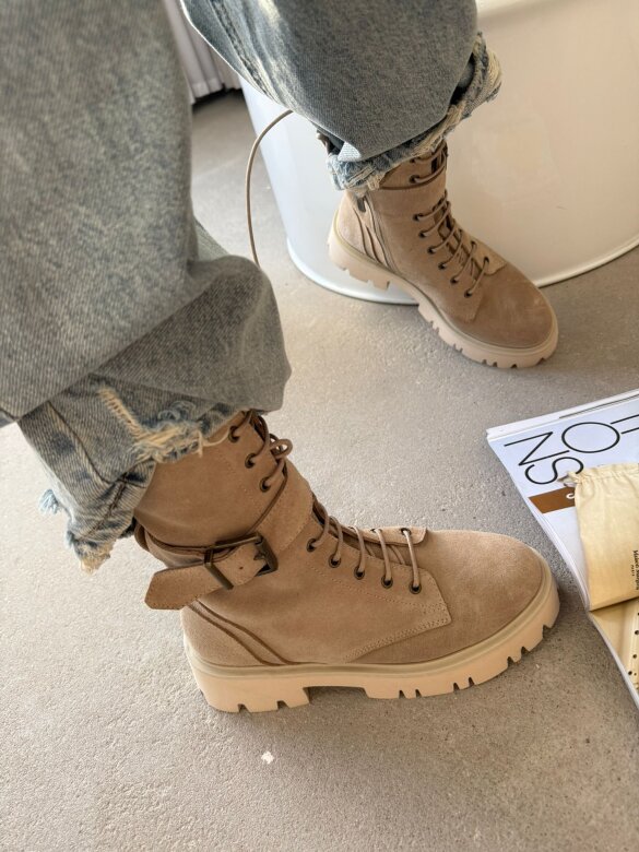 Botki Modero skóra naturalna jasnobeżowe 